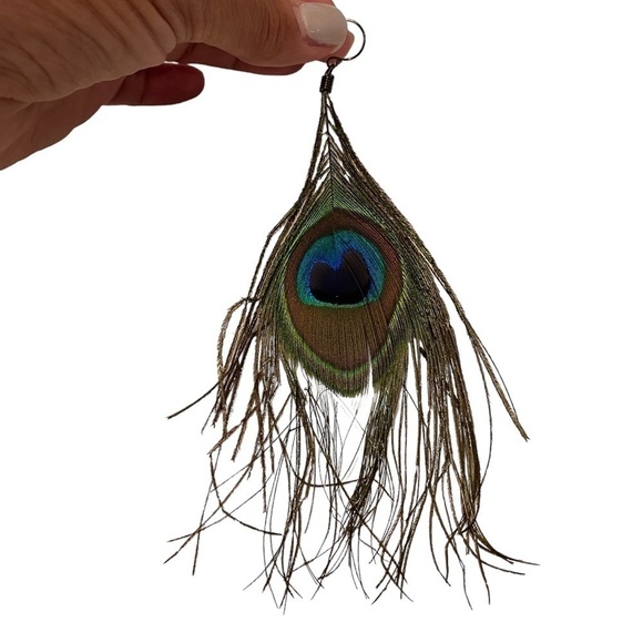 Peacock Feather Earring Blue & Green Approximately 5” Long ONLY ONE EARRING - Picture 5 of 12